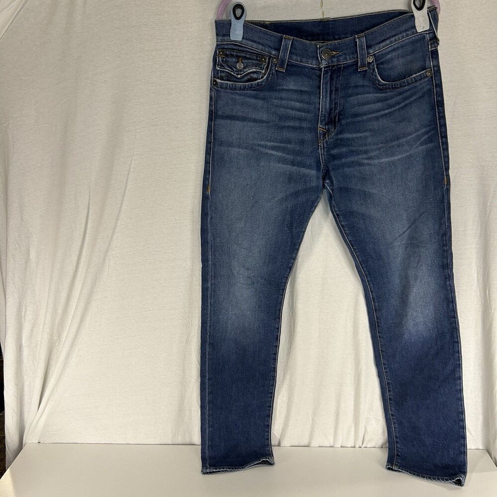 True Religion Ricky Relaxed Straight Denim Jeans Mens Distressed Size 34x32